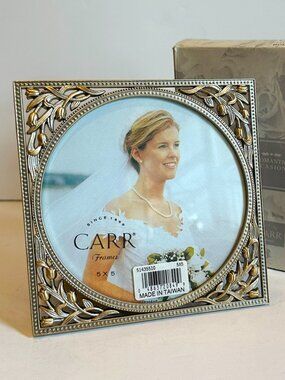 VTG 1998 Carr Romantic Occasions Bouquet Picture Frame Round 5x5 Pewter Gold NIB